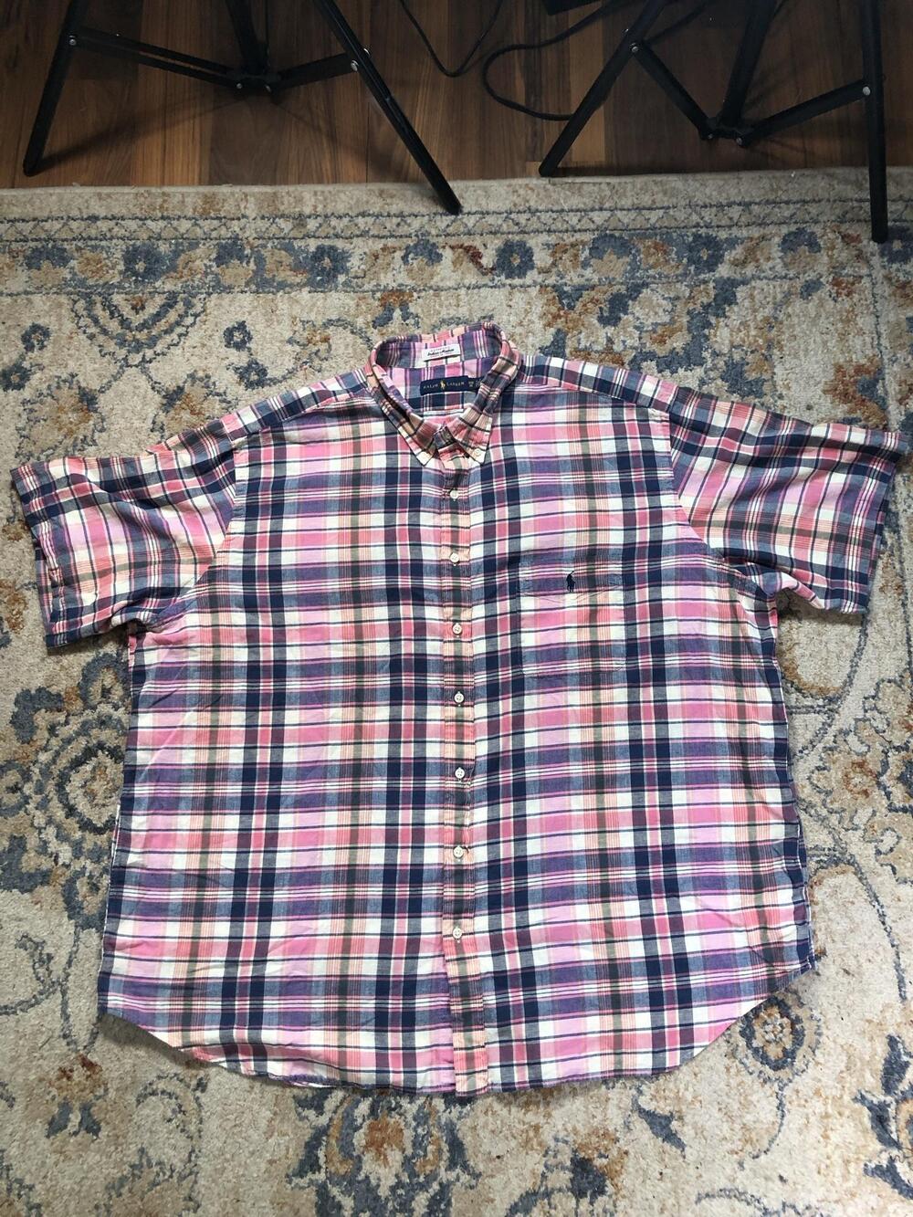 Ralph Lauren Shirt Mens Big 3X Multicolor Madras Short Sleeve Button Down